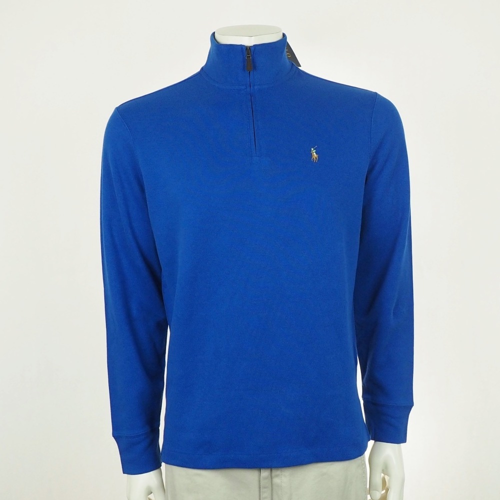 New Polo Ralph Lauren Estate Rib Pullover Sweater Mens Small Blue 1/4-Zip Cotton